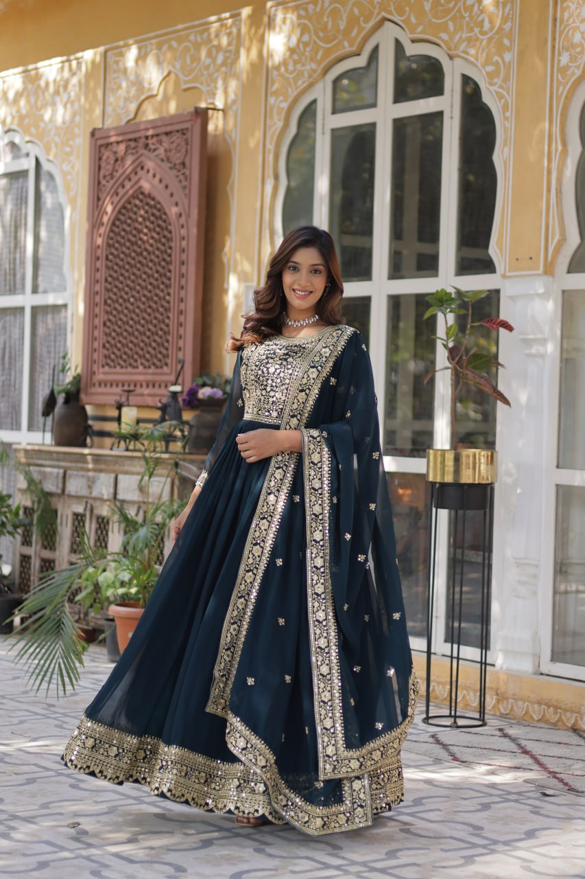 Women's Luxurious Plum Velvet Anarkali Gown with Heavy Gold Zari & Sequin Embroidery – Perfect for Weddings & Grand Festivities - Image 13